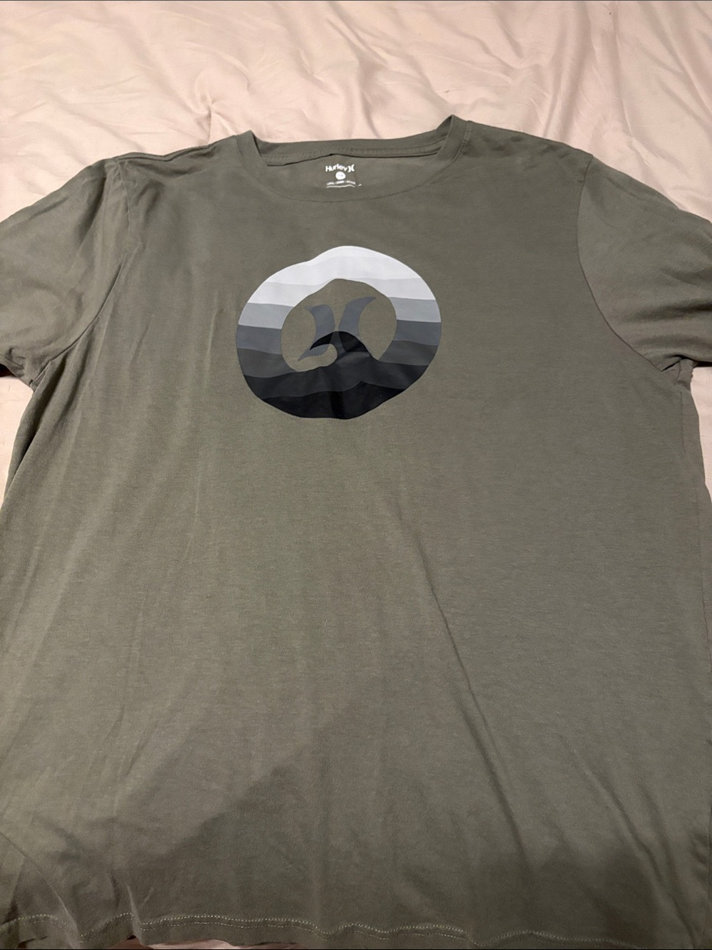 Hurley Olive Green Short Sleeve Tee with Gradient Wave Graphic